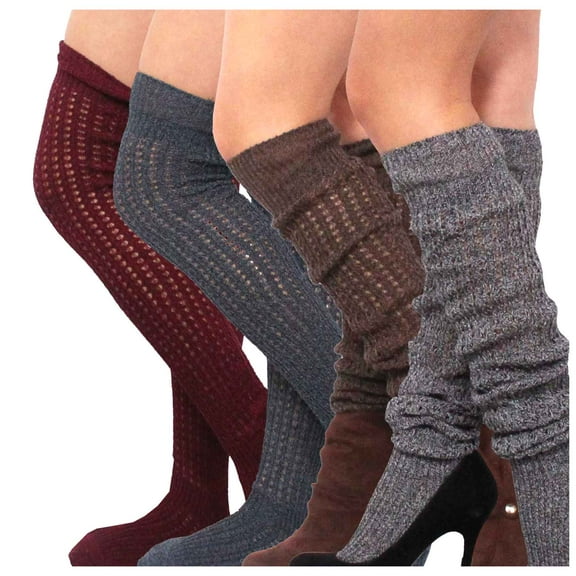 Teehee Women's Fashion Cotton Over The Knee Socks - 4 Pairs Pack (Marl Open Stitch)
