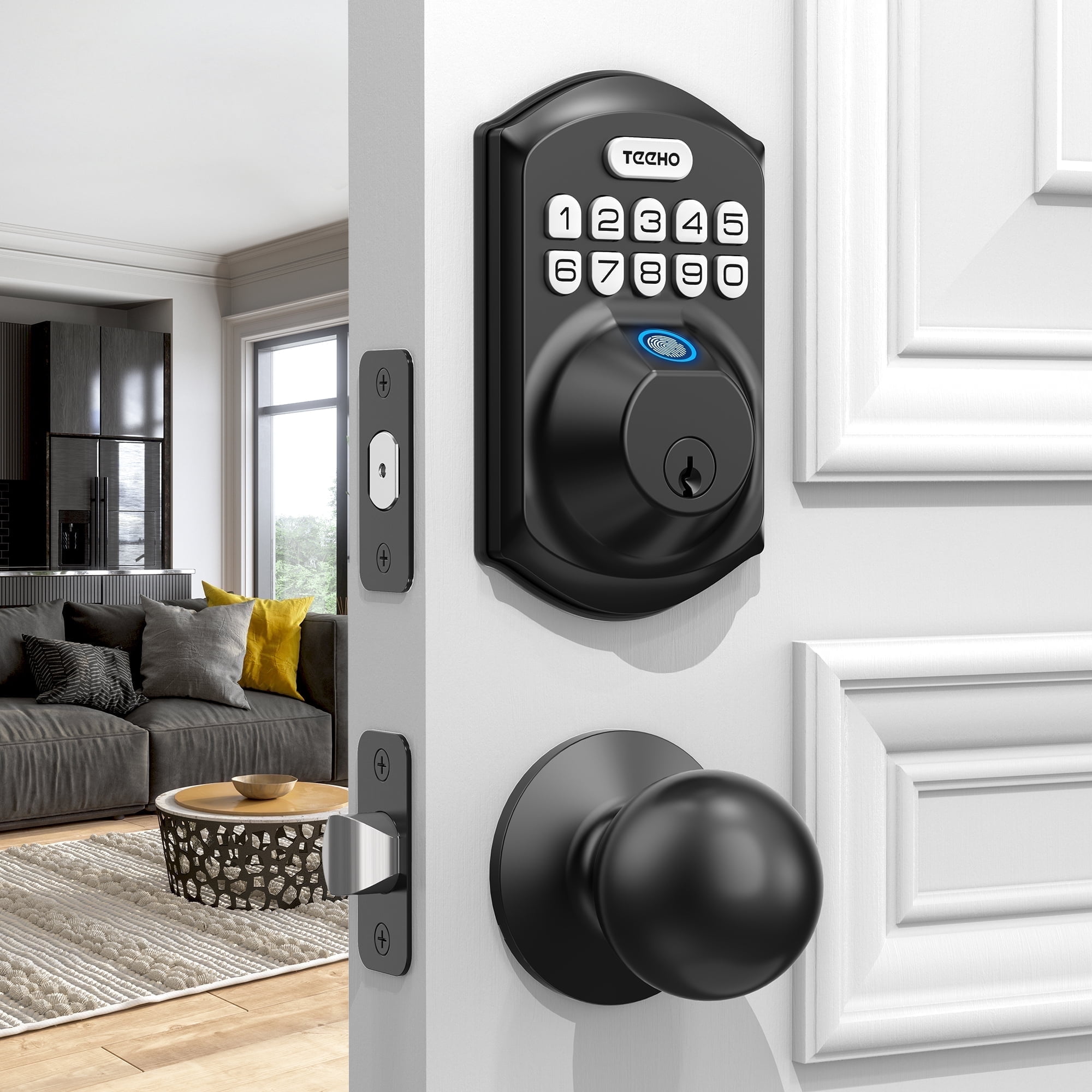 Matte Black Fingerprint Keyless Entry Door Lock with Handles
