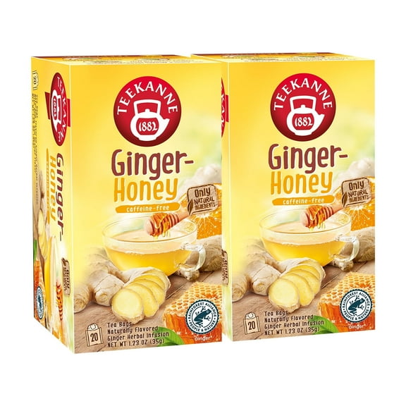 Teekanne Ginger Honey Tea Caffeine Free Naturally Flavored Sweety Honey & Spicy Ginger Herbal Tea with 20 Individually Wrapped Tea Bags Per Box Soothing Delicious Herbal Tea Pack of 2
