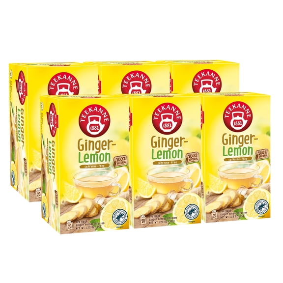 Teekanne Ginger Lemon Tea Caffeine Free Naturally Flavored Zesty Lemon & Spicy Ginger Herbal Tea with 20 Individually Wrapped Tea Bags Per Box Soothing Delicious Herbal Tea Pack of 6