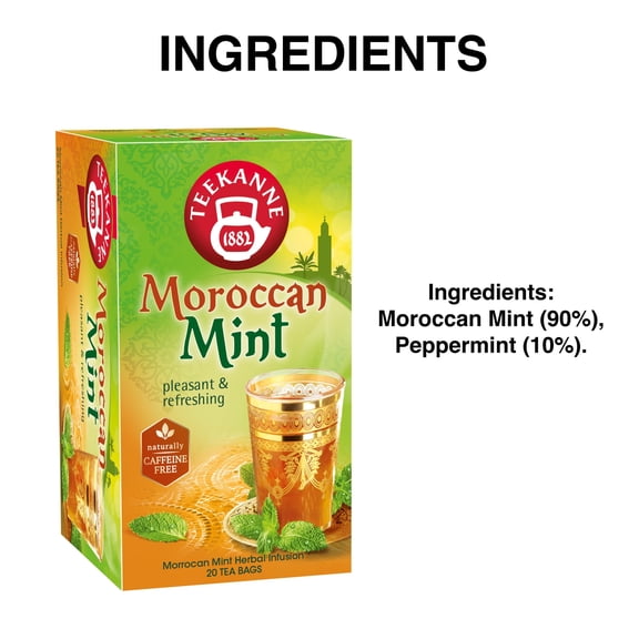 Teekanne Moroccan Mint Tea Caffeine Free Naturally Flavored Refreshing Spearmint Peppermint Herbal Tea with 20 Individually Wrapped Tea Bags Per Box Soothing Delicious Beverage
