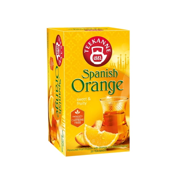 Teekanne Spanish Orange Tea Sun-Ripened Oranges & Juicy Peaches Full-Flavored Herbal Tea with 20 Individually Wrapped Tea Bags Caffeine-Free Brew Hot Soothing Delicious Refreshing Beverage