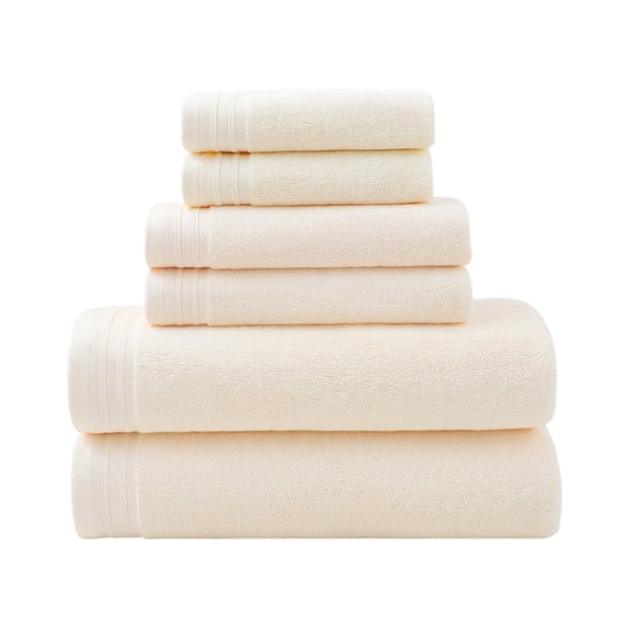 Teekeriyw 6-Pack Off White Cotton Bath Towel Set, Super Absorbent Bath Towel & Washcloth for Face and Body, Soft Breathable Quick-Dry Fabric, Multi-Scene Travel Outdoor Home Use, Gift for Family