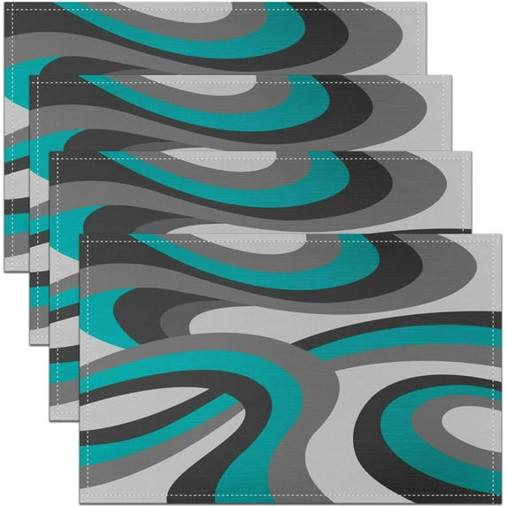 Teel Blue Gray Black Placemat for Kitchen Dining Table 18"x12" Teel Blue Circles Geometry Table Place Mats Kids Abstract Art Placemats Set of 4 Contemporary Indoor Outdoor Decor Table Mats Non-Slip