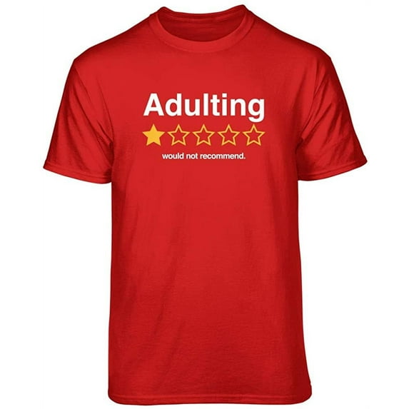 Teelocity Adulting Rating Graphic T-Shirt (Large - Standard Fit, Red)