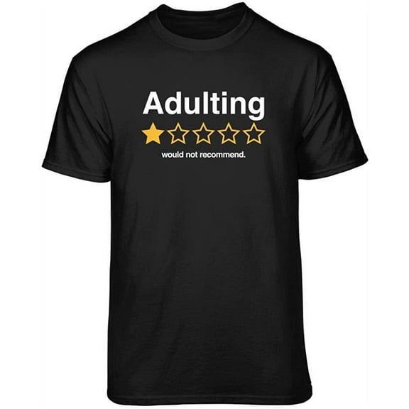 Teelocity Adulting Rating Graphic T-Shirt (Small - Standard Fit, Black)
