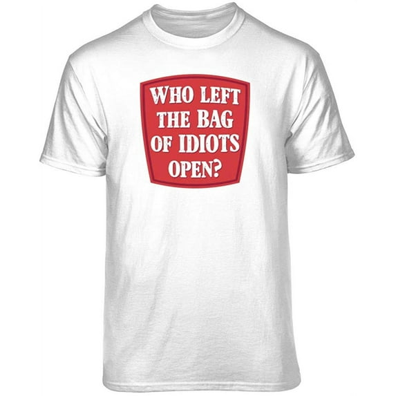 Teelocity Bag of Idiots Graphic T-Shirt (Medium - Standard Fit, White)