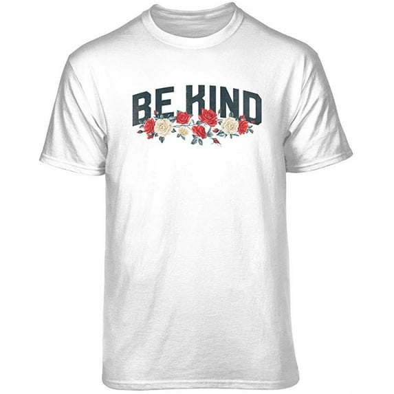 Teelocity Be Kind Floral Graphic T-Shirt (Small - Standard Fit, White)