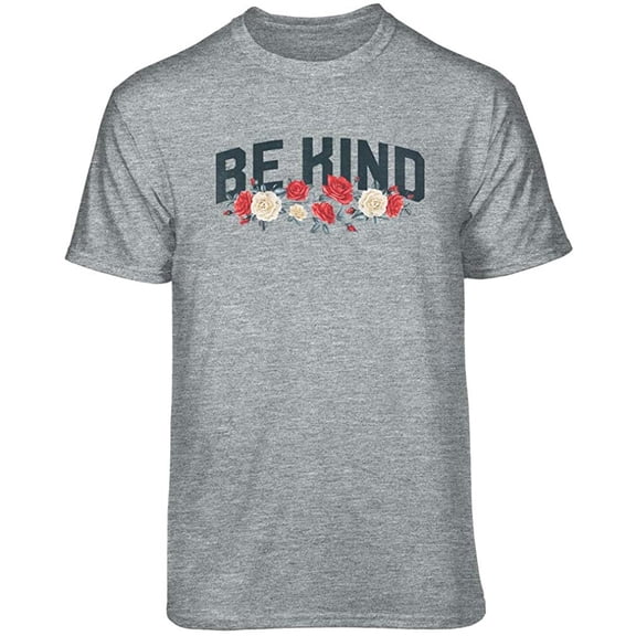 Teelocity Be Kind Floral Graphic T-Shirt (X-Large - Standard Fit, Athletic Heather)