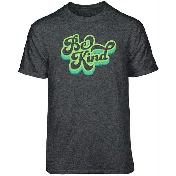 Teelocity Be Kind Retro Graphic T-Shirt (Medium - Standard Fit, Charcoal Heather Green Art)