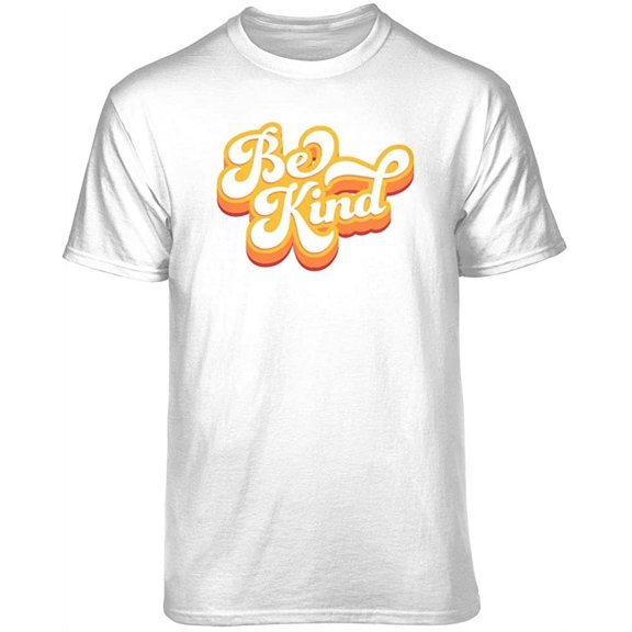 Teelocity Be Kind Retro Graphic T-Shirt (X-Large - Standard Fit, White Orange Art)