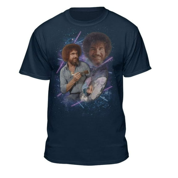 Teelocity Bob Ross 80s Photo Navy Short Sleeve Graphic Tee