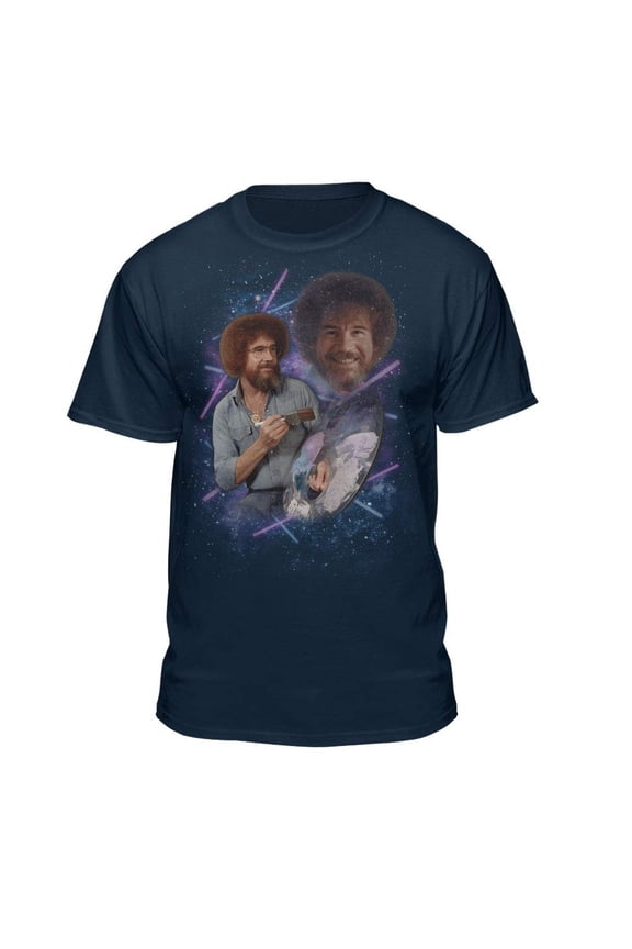 Teelocity Bob Ross 80s Photo Navy Short Sleeve Graphic Tee
