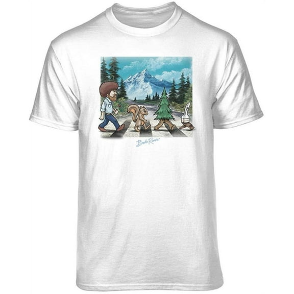 Teelocity Bob Ross Abby Road White Short Sleeve Graphic Tee
