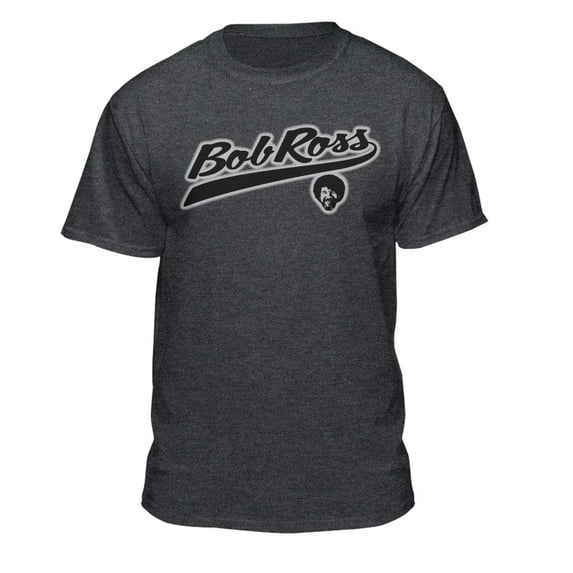Teelocity Bob Ross Athletic Logo Graphic T-Shirt (3XL - Standard Fit, Charcoal Heather)
