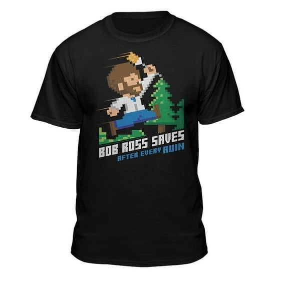 Teelocity Bob Ross Bob Ross Saves Black Short Sleeve Graphic Tee