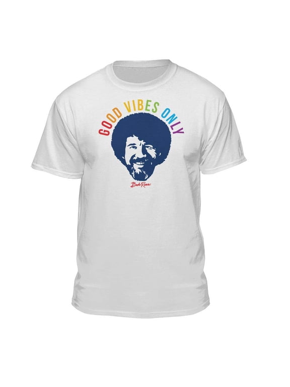 Bob Ross Good Vibes Only Rainbow Graphic White Short Sleeve Graphic Tee