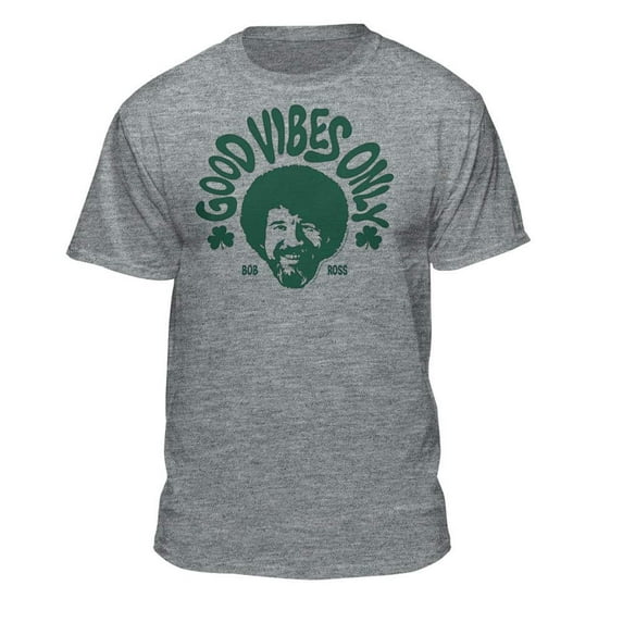 Teelocity Bob Ross Good Vibes Only St Patrick's Day Athletic Heather Short Sleeve Graphic Tee
