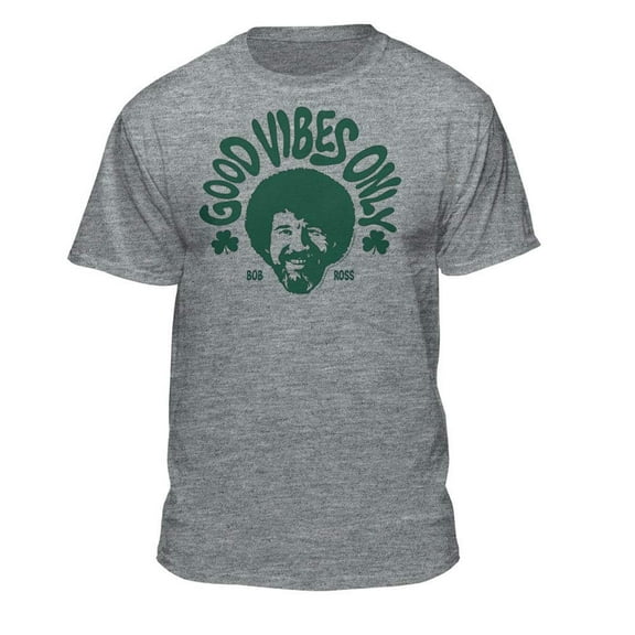 Teelocity Bob Ross Good Vibes Only St Patrick's Day Athletic Heather Short Sleeve Graphic Tee