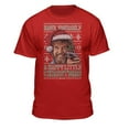 thumbnail image 1 of Teelocity Bob Ross Happy Christmas Sweater Print Red Short Sleeve Graphic Tee, 1 of 4