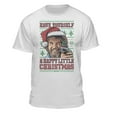 thumbnail image 1 of Teelocity Bob Ross Happy Christmas Sweater Print White Short Sleeve Graphic Tee, 1 of 4