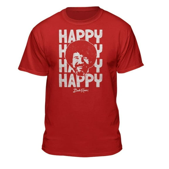 Teelocity Bob Ross Happy Graphic T-Shirt (2XL - Standard Fit, Red)