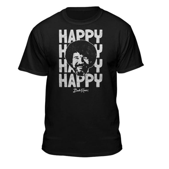 Teelocity Bob Ross Happy Graphic T-Shirt (Medium - Standard Fit, Black)