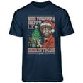 thumbnail image 1 of Teelocity Bob Ross Happy Lil Christmas Graphic T-Shirt (X-Large - Standard Fit, Navy Red Outfit), 1 of 4