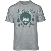 Teelocity Bob Ross Happy Trees Cartoon Graphic T-Shirt X-Large - Standard Fit, Athletic Heather Dark Blue Art