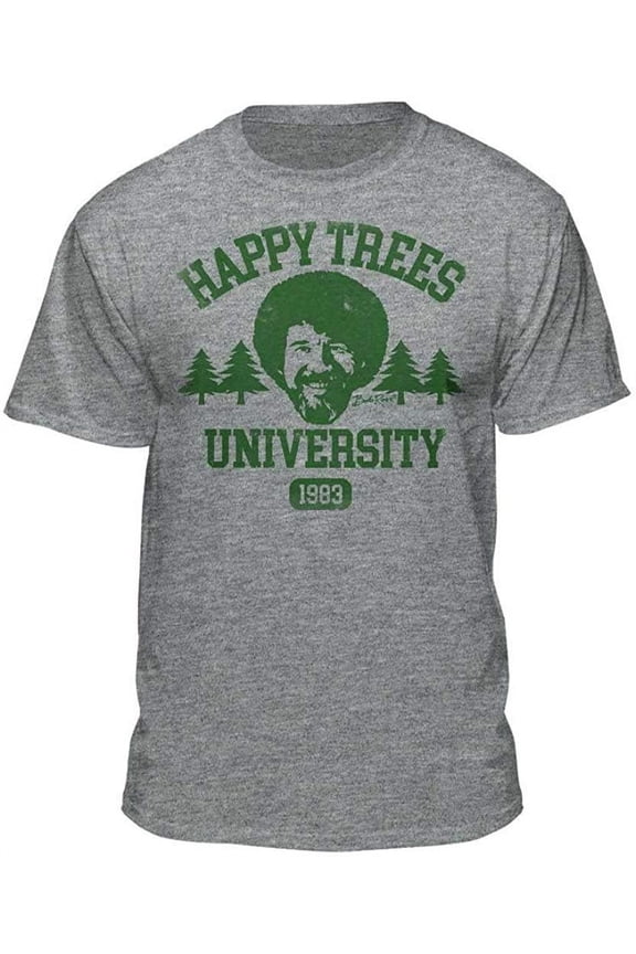 Teelocity Bob Ross Happy Trees University Athletic Heather Short Sleeve Graphic Tee
