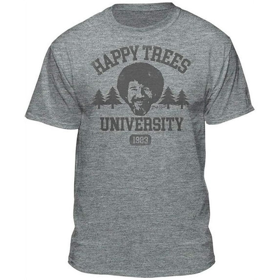 Teelocity Bob Ross Happy Trees University Athletic Heather Short Sleeve Graphic Tee