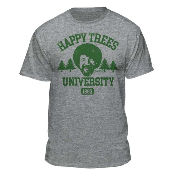 Teelocity Bob Ross Happy Trees University Athletic Heather Short Sleeve Graphic Tee