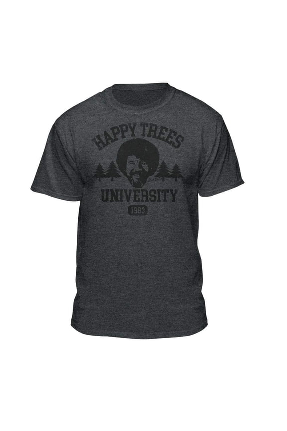 Bob Ross Happy Trees University Charcoal Heather Short Sleeve Graphic Tee
