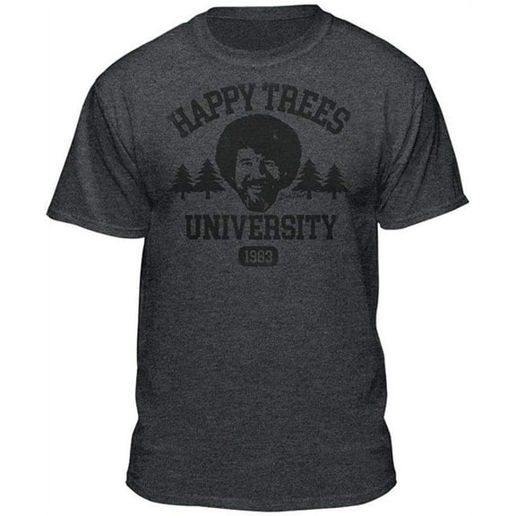 Teelocity Bob Ross Happy Trees University Charcoal Heather Short Sleeve Graphic Tee