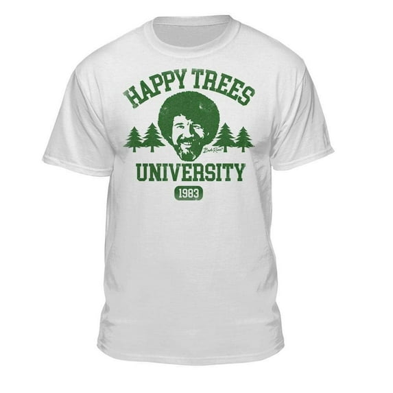 Teelocity Bob Ross Happy Trees University White Short Sleeve Graphic Tee