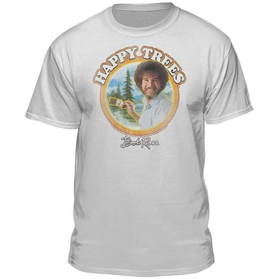 Teelocity Bob Ross Happy Trees White Short Sleeve Graphic Tee