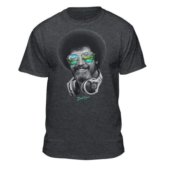 Teelocity Bob Ross Headphones & Shades Charcoal Heather Short Sleeve Graphic Tee