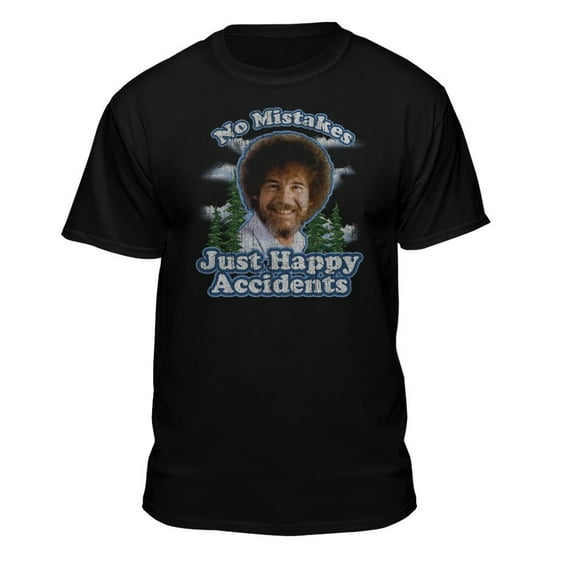 Teelocity Bob Ross Just Happy Accidents Black Short Sleeve Graphic Tee