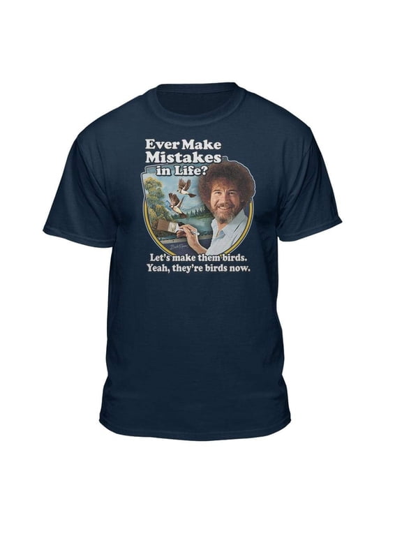 Bob Ross Make Mistakes Into Birds Navy Short Sleeve Graphic Tee