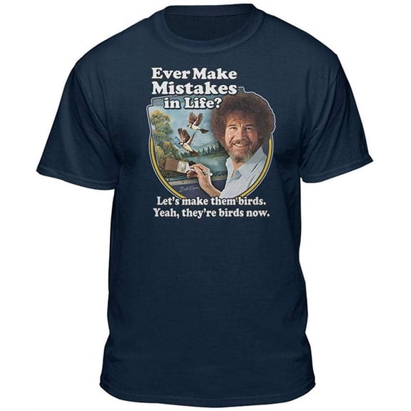 Teelocity Bob Ross Make Mistakes Into Birds Navy Short Sleeve Graphic Tee