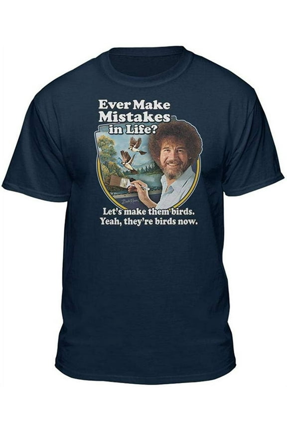 Bob Ross Make Mistakes Into Birds Navy Short Sleeve Graphic Tee