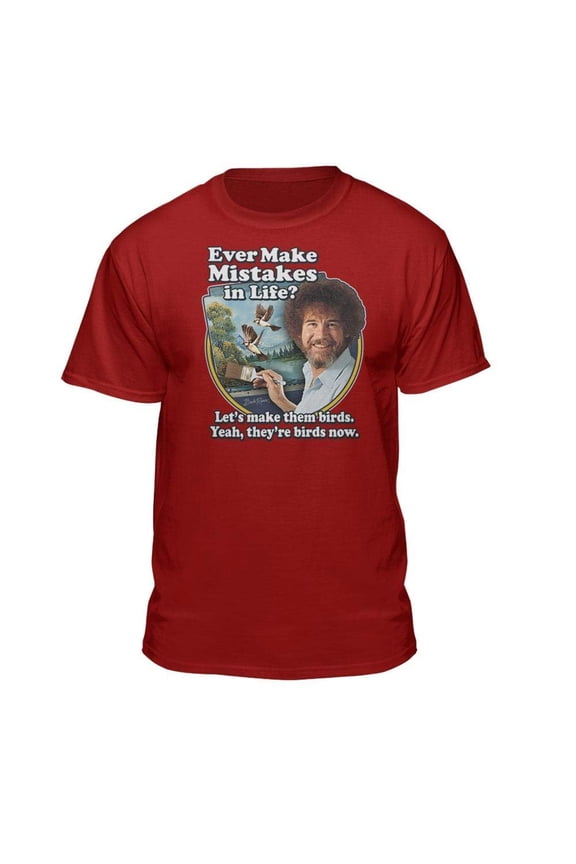 Bob Ross Make Mistakes Into Birds Red Short Sleeve Graphic Tee