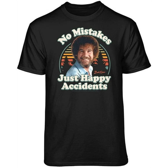 Teelocity Bob Ross No Mistakes Just Happy Accidents Black Short Sleeve Graphic Tee