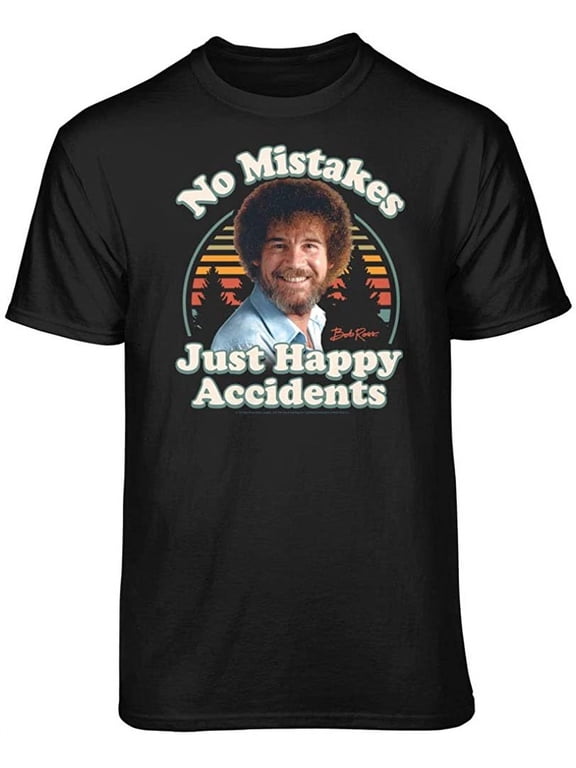 Bob Ross No Mistakes Just Happy Accidents Black Short Sleeve Graphic Tee