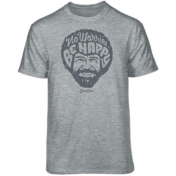 Teelocity Bob Ross No Worries Be Happy Athletic Heather Short Sleeve Graphic Tee