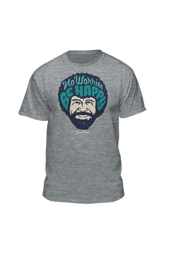 Bob Ross No Worries Be Happy Athletic Heather Short Sleeve Graphic Tee