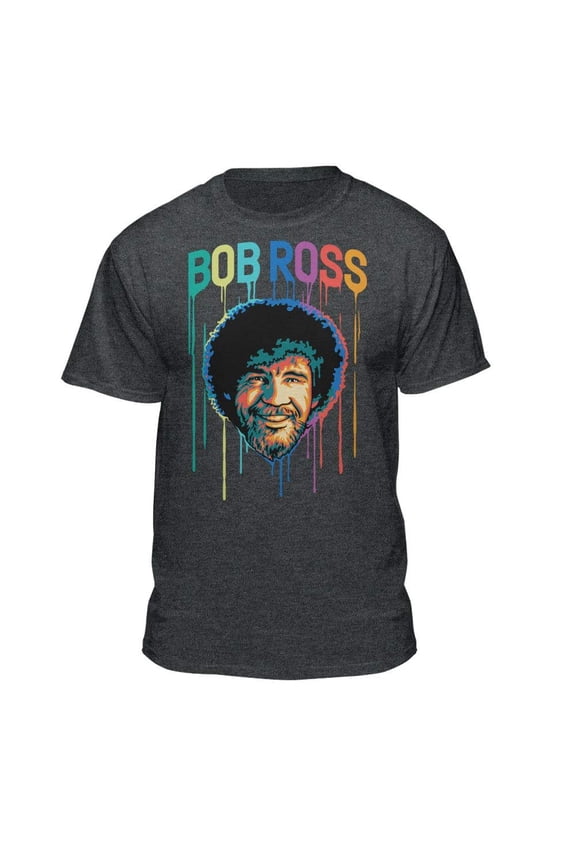 Bob Ross Paint Drip Charcoal Heather Short Sleeve Graphic Tee
