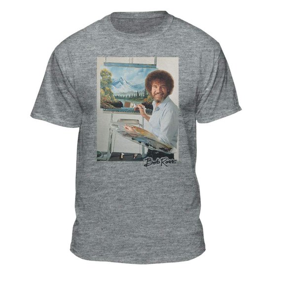 Teelocity Bob Ross Photo Graphic T-Shirt (Small - Standard Fit, Athletic Heather)