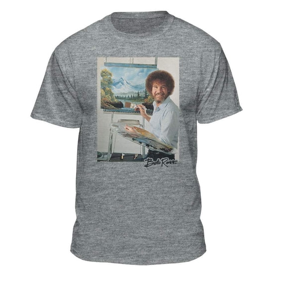Teelocity Bob Ross Photo Graphic T-Shirt (X-Large - Standard Fit, Athletic Heather)