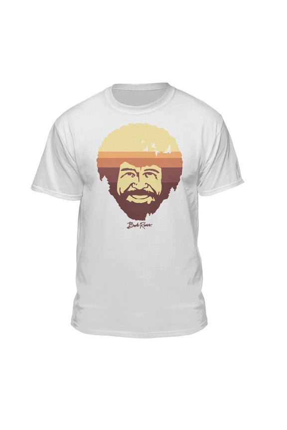 Bob Ross Sunset Fill Graphic T-Shirt (Large - Standard Fit, White)